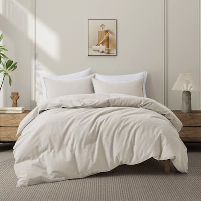 Flax Linen Cotton Blend Duvet Cover Set, Durable, Breathable and Moisture-Wicking, 3 Piece Bedding Set