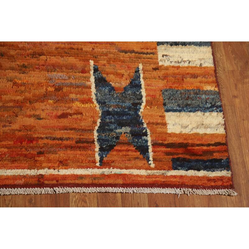 Orange Moroccan Oriental Area Rug Handmade Modern Wool Carpet - 5'9" x 7'8"