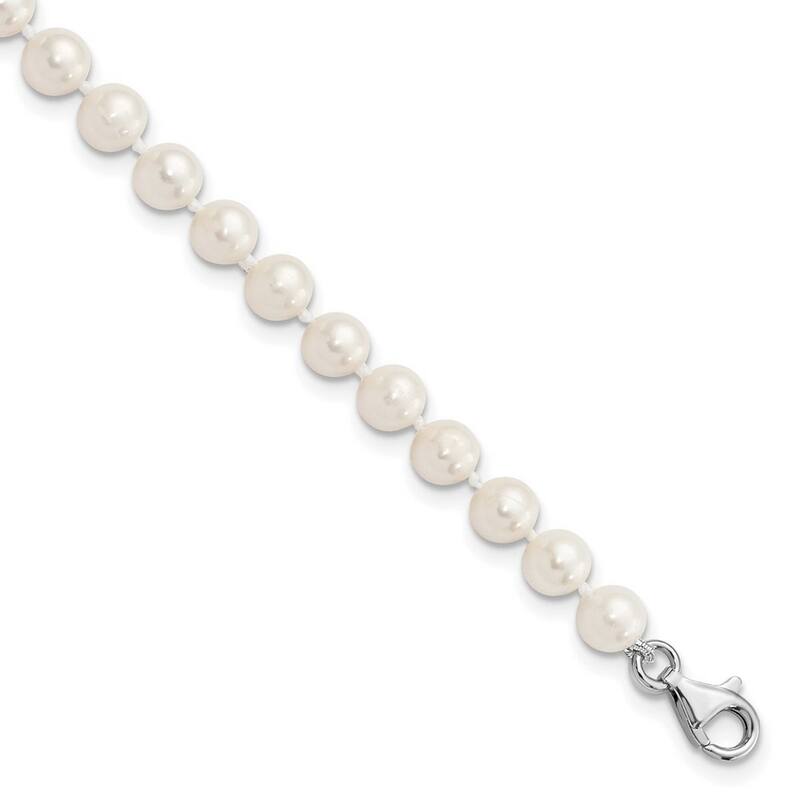 Curata 925 Sterling Silver 10" 6-7mm or 7-8mm Freshwater Cultured Pearl Hand-knotted Anklet