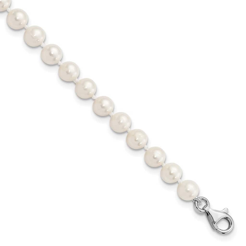 Curata 925 Sterling Silver 10" 6-7mm or 7-8mm Freshwater Cultured Pearl Hand-knotted Anklet