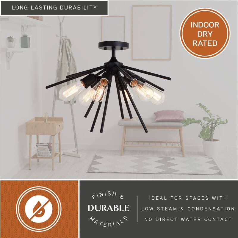 Estelle 24-in W Mid-Century Modern Sputnik Semi Flush Mount Ceiling Light - 24-in W x 14.5-in H x 24-in D