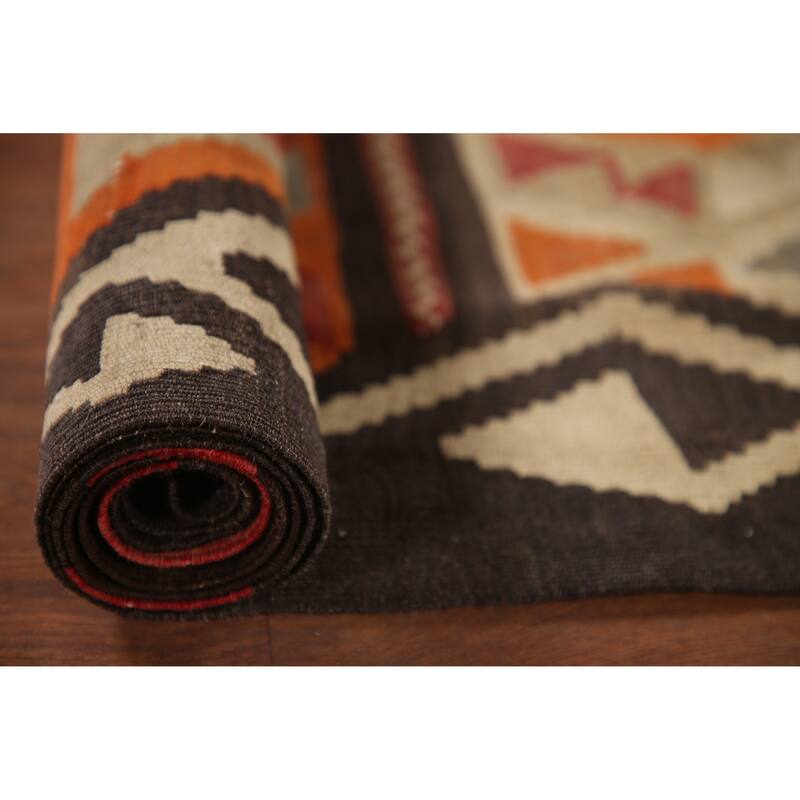 Vegetable Dye Kilim Qashqai Persian Rug Flatweave Antique Wool Carpet - 5'2"x 10'8"