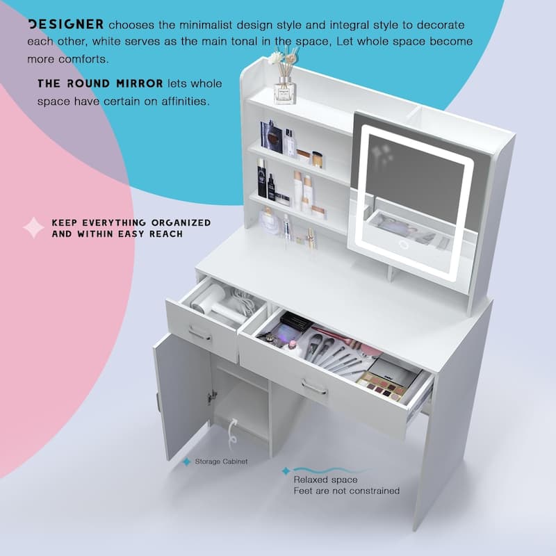 Makeup Vanity Desk with Large Drawers & Three Level Storage Dreeser, Vanitys/Vanities with 3 Lights Brightness Adjustable