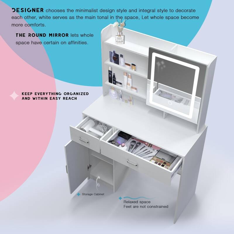 Makeup Vanity Desk with Lights,Vanity Set with Mirror,Large Drawers & Three Level Storage Dreeser,3 Lights Brightness