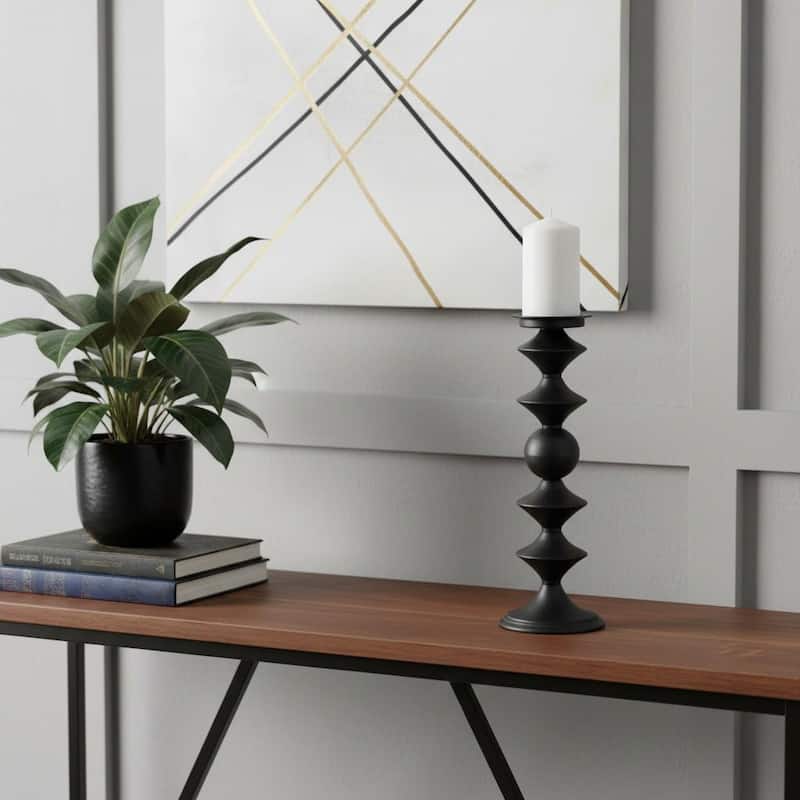 16" Black Metal Tabletop Pillar Candle Holder - Black