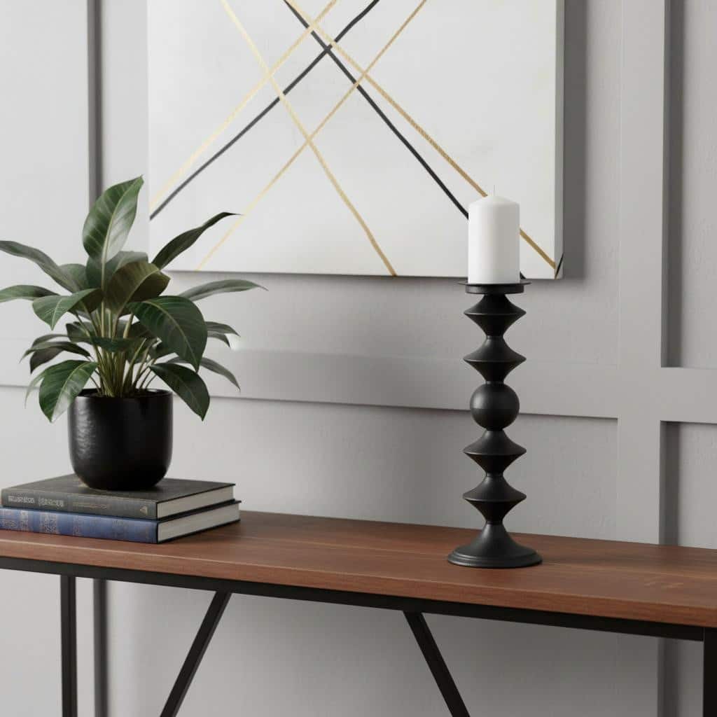 16" Black Metal Tabletop Pillar Candle Holder