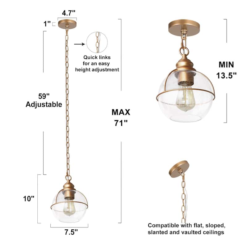 Mid-century Modern 1-light Island Pendant Light Glass Globe Bronze Gold Accent Island Lighting - D 7.5"x H 69"