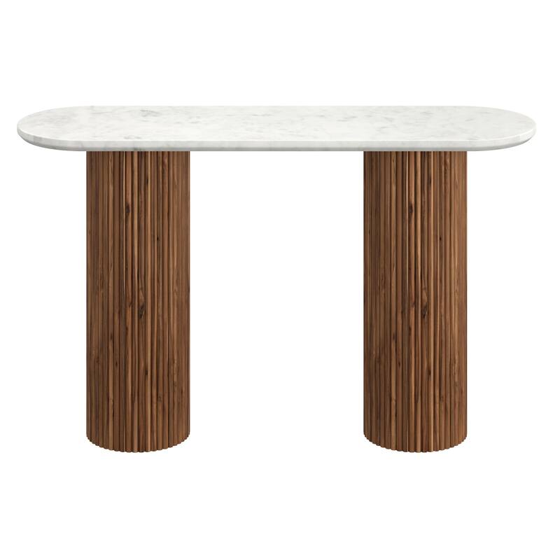 Mid-Century Modern Solid Wood & Marble Console Table