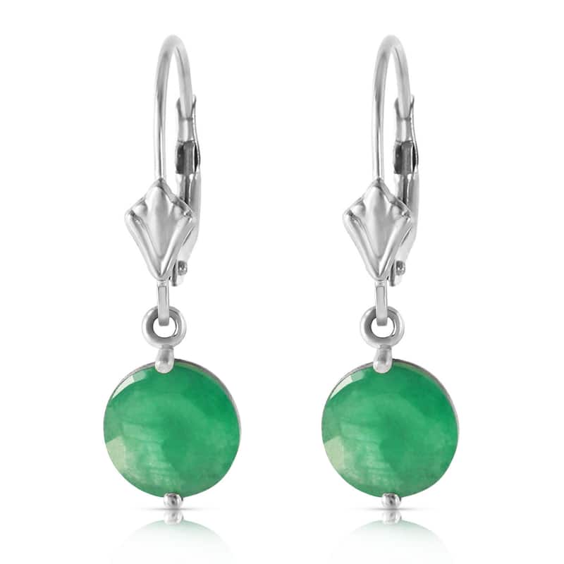 14K Solid Gold Leverback Gemstone Earrings Natural Emerald Jewelry - White