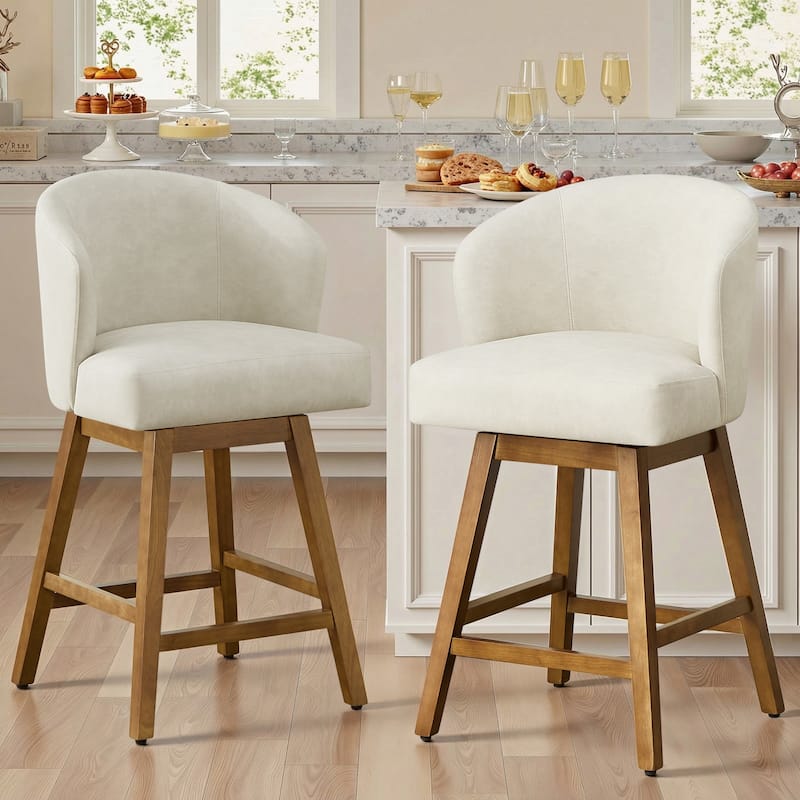 26 Inch Upholstered Swivel Counter Height Bar Stools with Back and Solid Wood Frame - 37.8"H x 20.9"W x 21.3"D