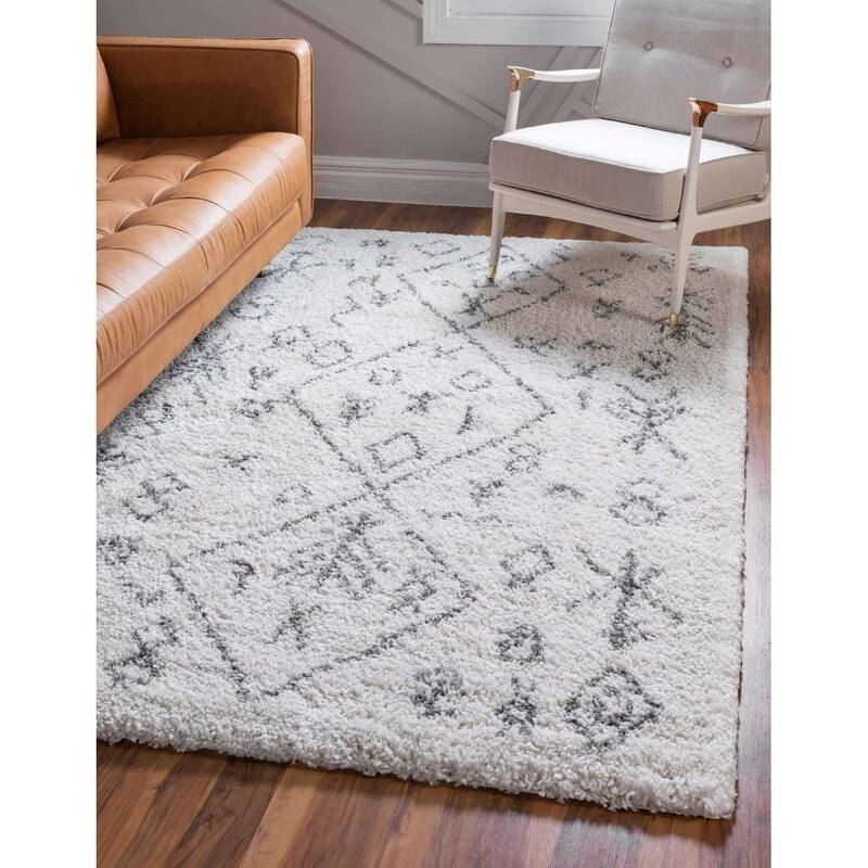 Shag Shoploni Collection Area Rug - 4'x6' - Pure Ivory