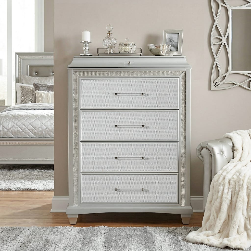 Furniture of America Gala Glam Silver 5-Drawer Chest with LED Lighting