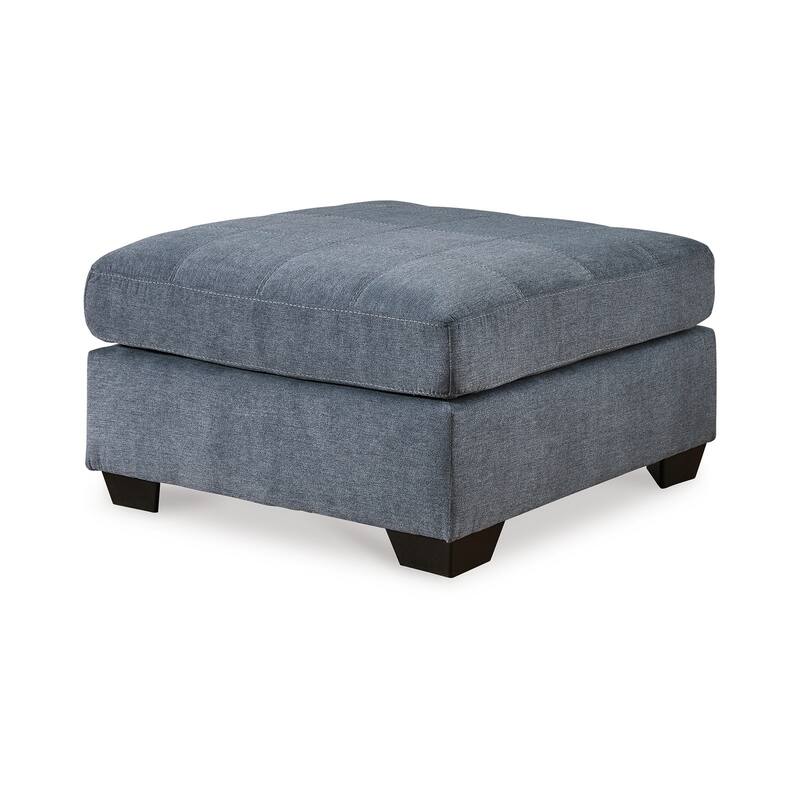 Marlow Oversize Ottoman, Stitch Details, Muted Blue Polyester 36 Inch