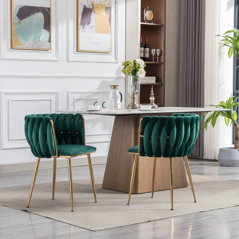 Modern Velvet 2 Piece Kitchen Dining Chair Set with Cushion, Backrest, Metal Legs for Dining Room Kitchen Living Room Bedroom