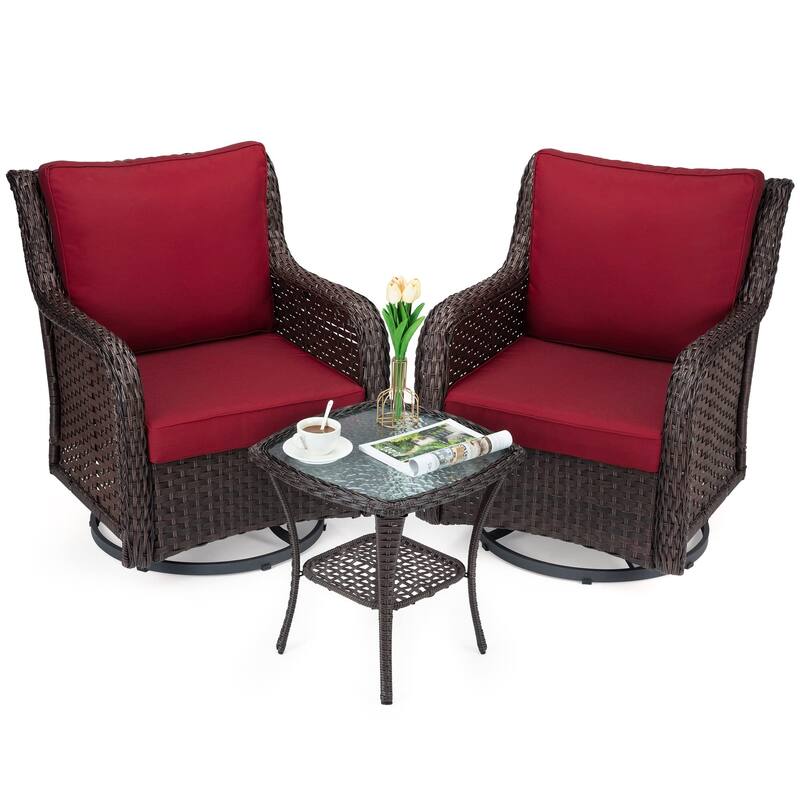 Outdoor 3 Pieces Wicker Patio Bistro Set with Premium Fabric Cushions for Yard
