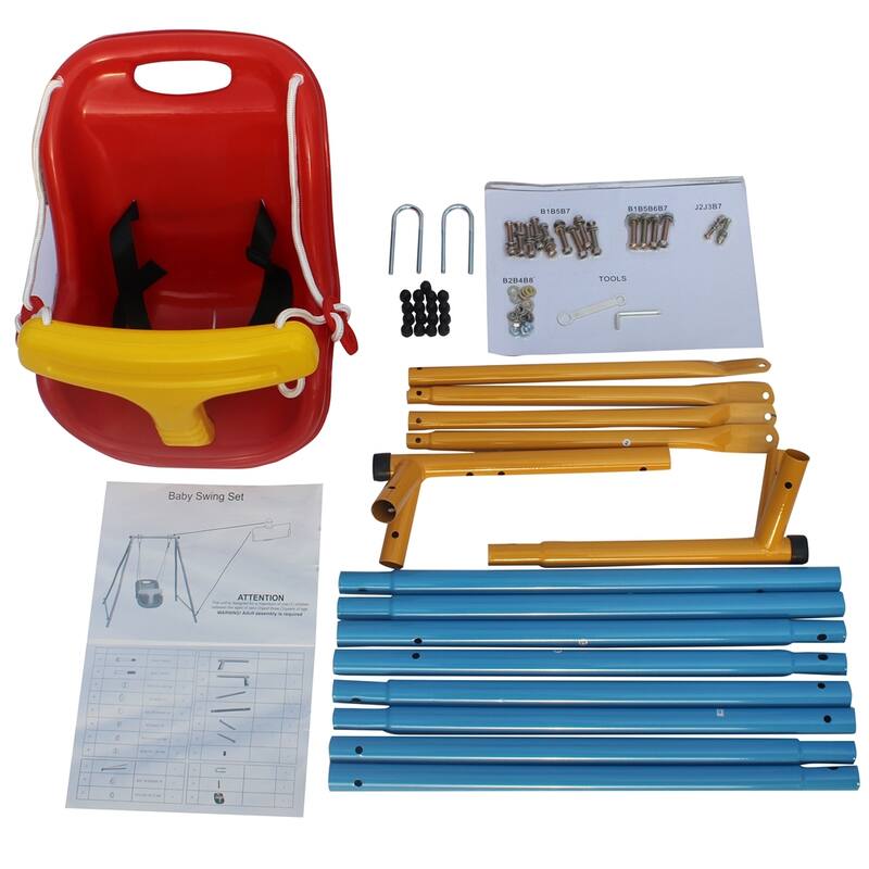 Roomfitters Baby Toddler Metal Swing Set with Safety Belt, Indoor Outdoor Play Equipment for Backyard, Multicolor