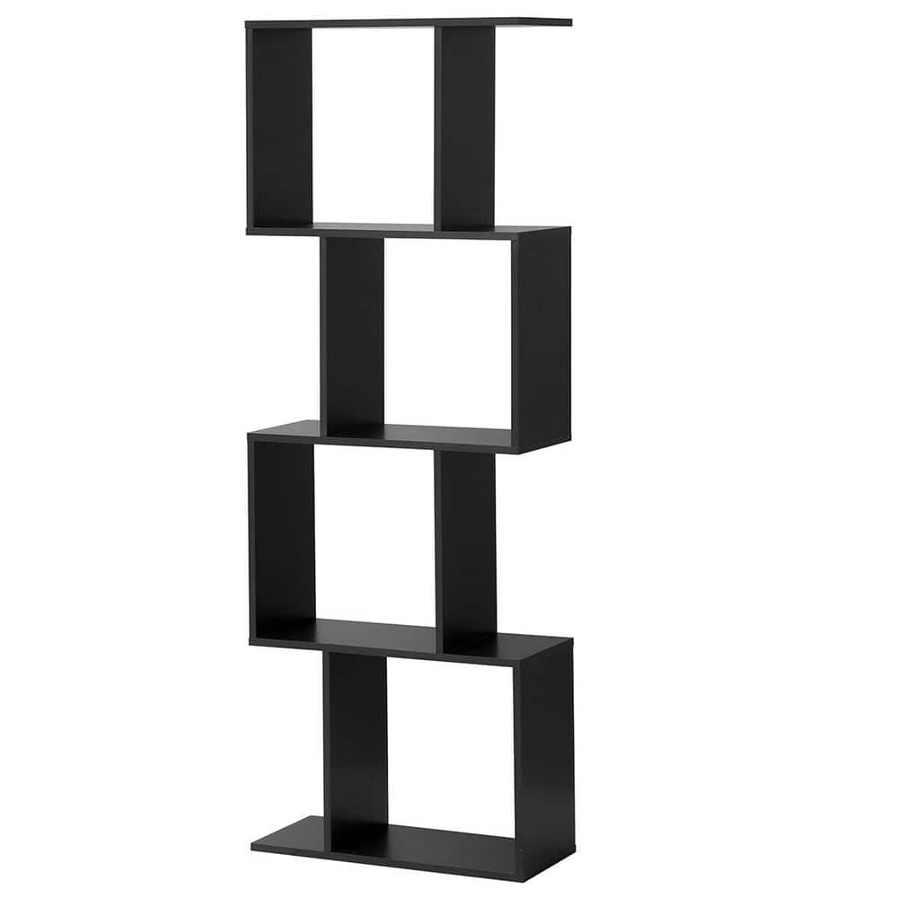 Gymax 4-tier S-Shaped Bookcase Free Standing Storage Rack Wooden - See Details