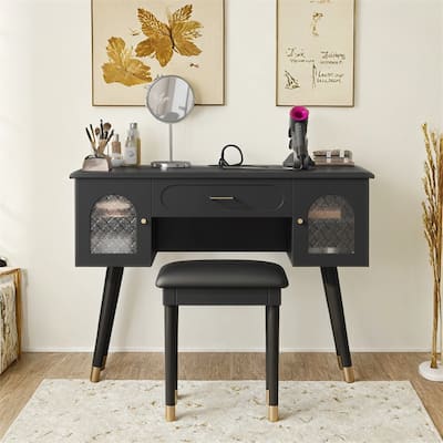 Elegant Vanity Makeup Table & Chair Set,Dressing Table with Organizer