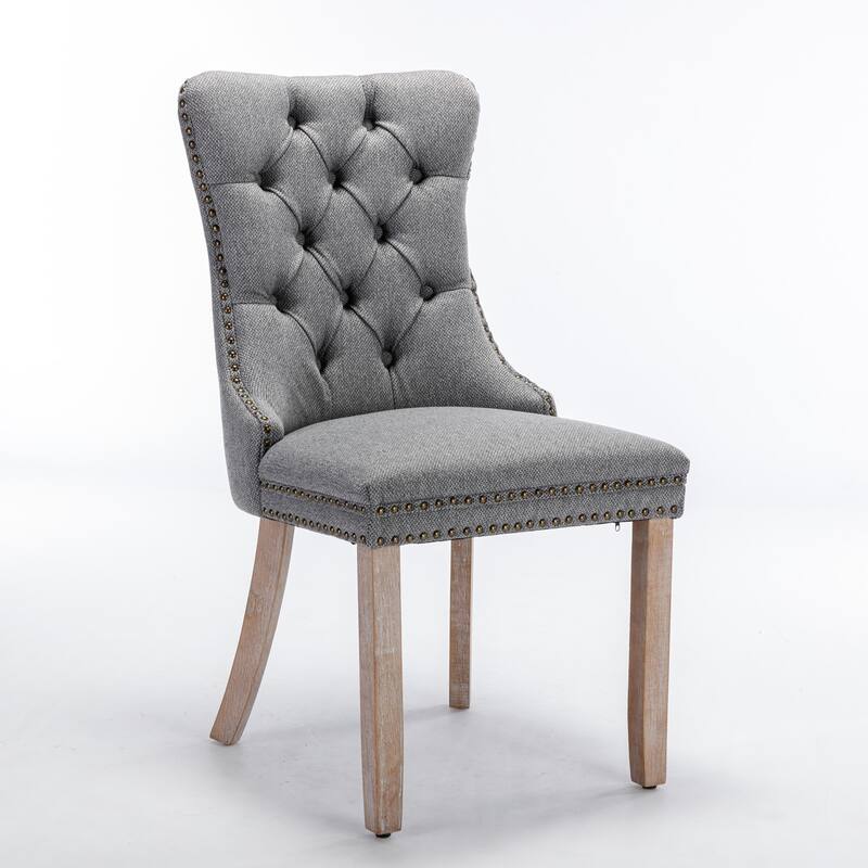 PU/Velvet Dining Chair Set of 2, Tufted Dining Room Chairs with Nailhead Ring Pull Trim & Wood Legs, Upholstered Dining Chairs