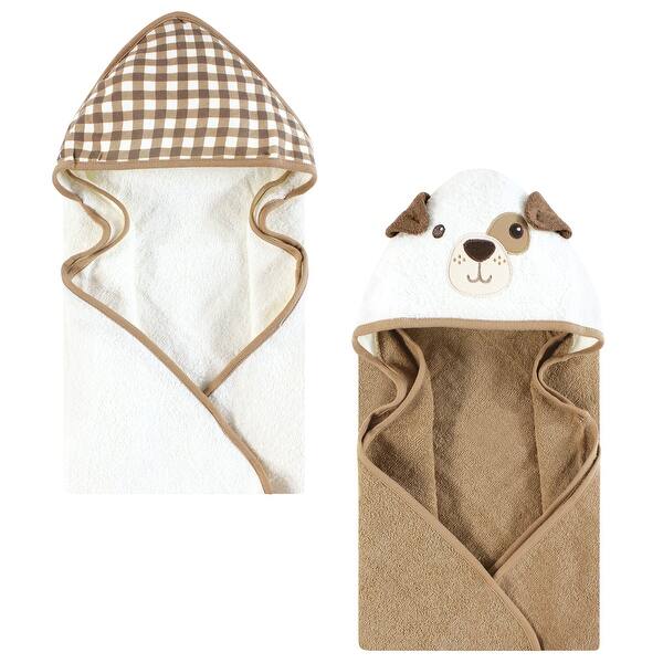 slide 1 of 1, Hudson Baby Cotton Animal Face Hooded Towel, Brown Gingham Puppy, One Size - Brown Gingham Puppy - One Size One Size - Brown Gingham Puppy