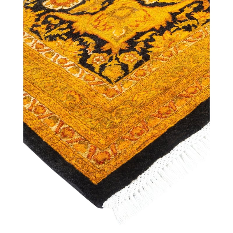 Overton Handknotted Wool Vintage Inspired Contemporary Overdyed Black Area Rug - 18' 7" x 11' 10"