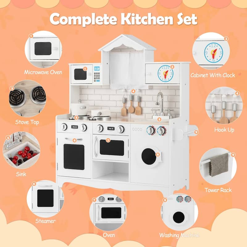Wooden Kids Kitchen with Washing Machine - 31" x 12" x 35"