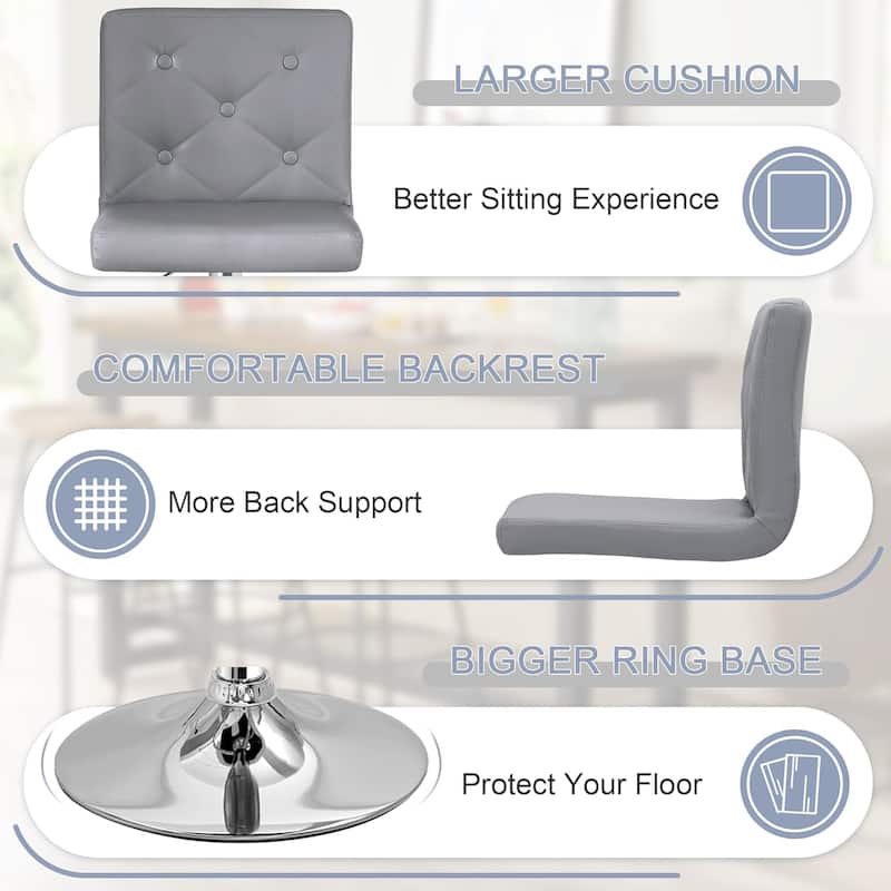 Javlergo 4 Pack 360° Swivel Bar Stools Adjustable PU Leather Stools with Diamond Tufted Back Curved Footrest