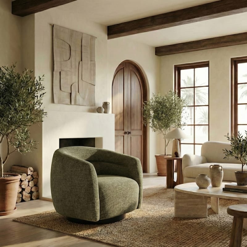 SAFAVIEH Couture Kellybryn Chenille Swivel Chair - 33"W x 31"D x 28"H - Olive Green