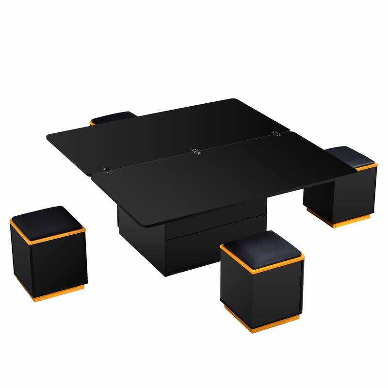 Lift-Top Coffee Table with 4 Storage Stools for Living Room