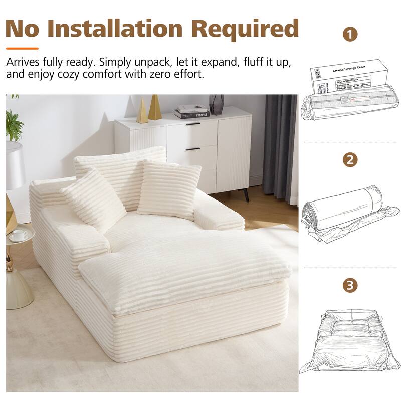 67" Upholstered Full Foam Chaise Lounge Chair Convertible Sofa Bed with Pillows, No Assembly Required