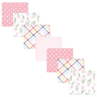 Hudson Baby Infant Girl Cotton Flannel Receiving Blankets Bundle, Pink Tulips, One Size - Pink Tulips - One Size