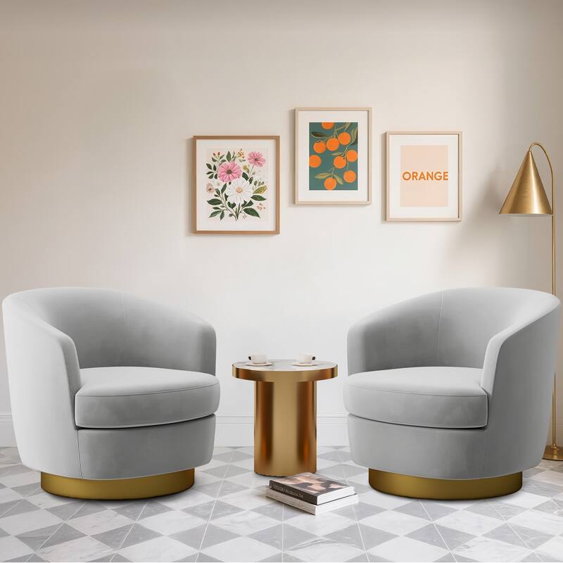 360 Degree Velvet Swivel Club Chair, Soft & Comfotable - 2 Pieces - Marled Gray