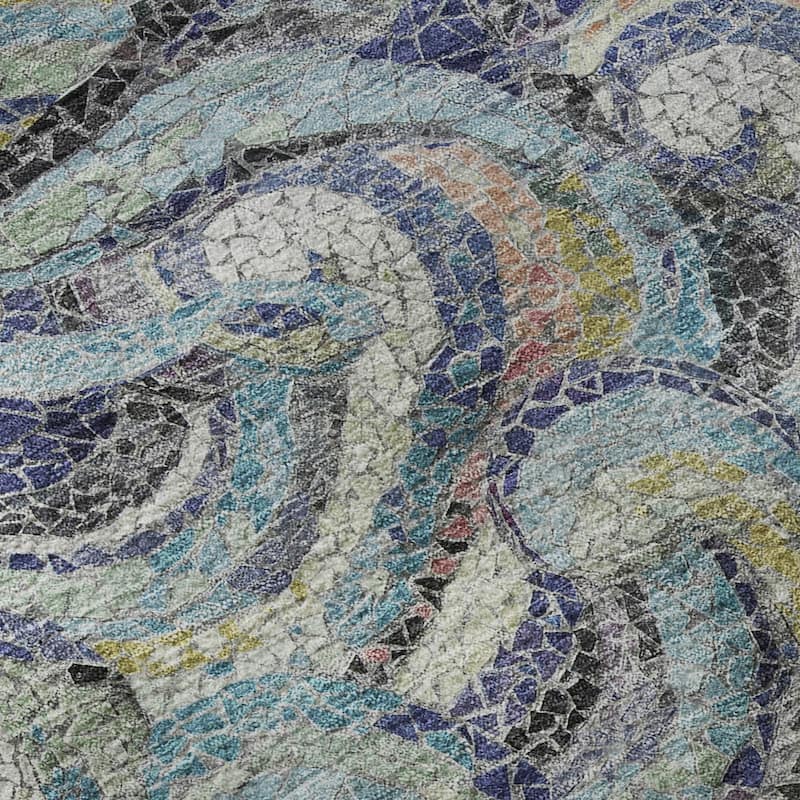 Premium Washable Super Soft Contemporary Mosaic Wave Mayfield Rug