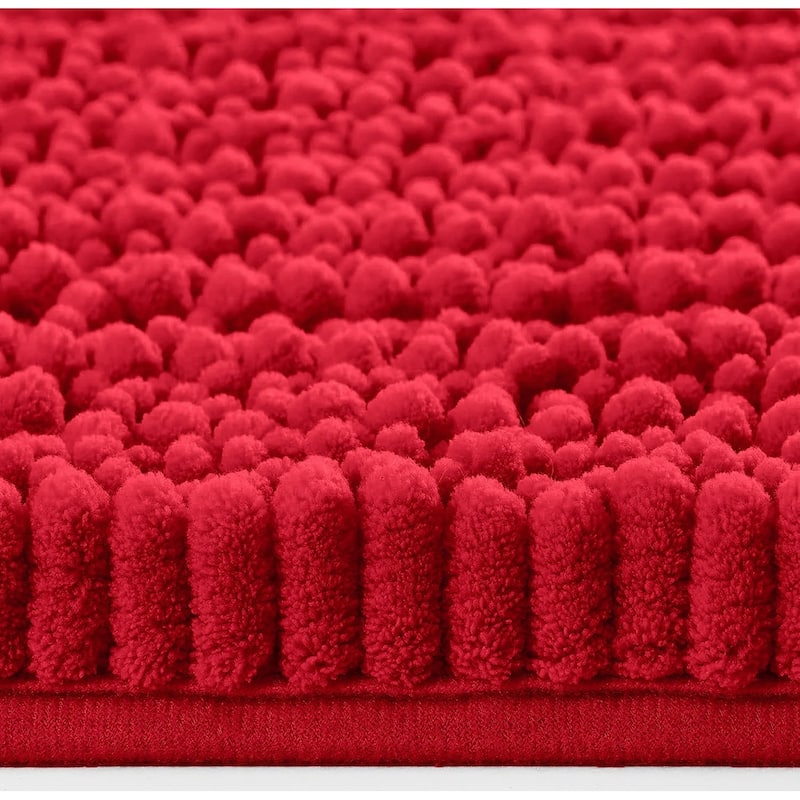 Large 2 Piece Set Red Soft Cozy Plush Chenille Bath Mat Bathroom Rug