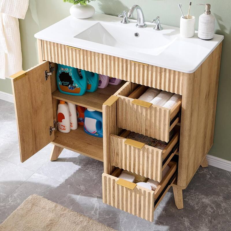 36" Fluted Bathroom Vanity with Sink Combo，Modern Bathroom Cabinet