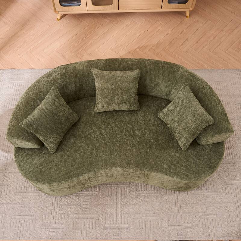 Crescent-Shaped Modular Sofa for Apartments, Chenille Low-Back Deep-Seat Sofa, Small Compression Sofa with Pillows