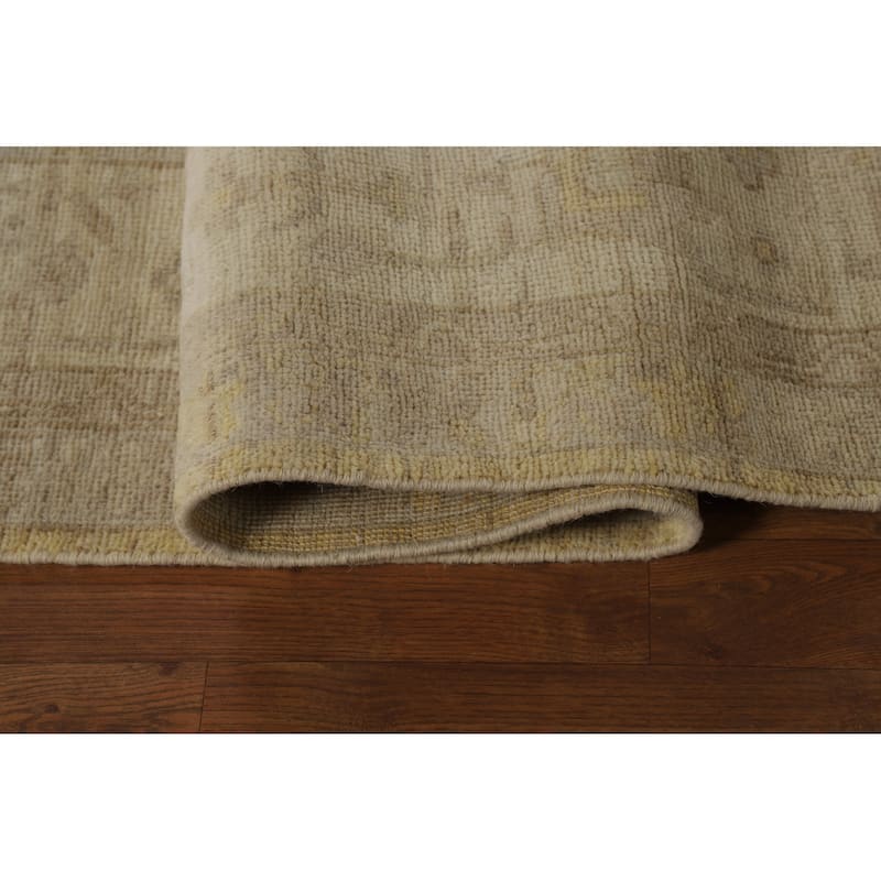 Vegetable Dye Oushak Turkish Area Rug Handmade Yellow Wool Carpet - 8'3" x 9'10"