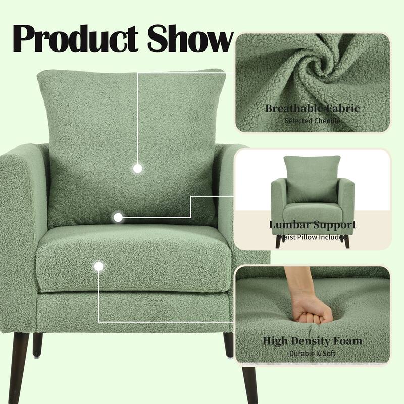 Modern 26.77" Upholstered Arm Chair with Solid Wood Legs and Waist Pillow