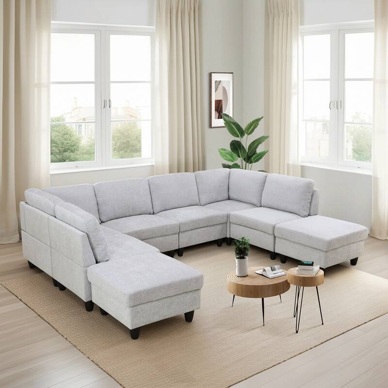 Elegant Modular Sofa Set with Solid Wood Frame and High-Density Foam - White