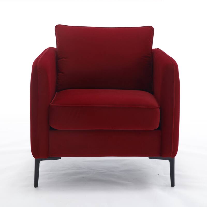 Accent Chair for Living Room, Velvet Comfy Single Sofa Chair Mid-Century Modern Armchair with 1 Pillow and Metal Legs