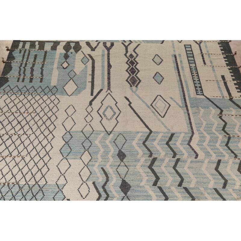 Moroccan Large Abstract Area Rug Handmade Beige Wool Carpet - 11'7"x 18'5"