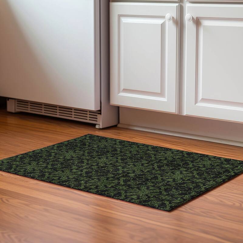 Premium Washable Super Soft Dark Traditional Mayfield Rug - Olive - 1' 8" x 2' 6"