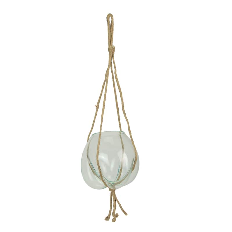 Hanging Molten Glass Terrarium Planter - 9X9 Inch, Handmade - 9 X 25 X 9 inches