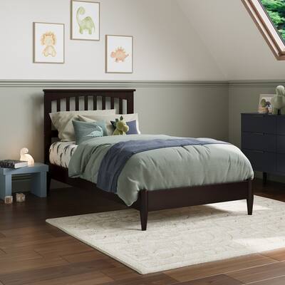 Solid Wood Low Profile Platform Bed - Twin Size, Espresso Finish, Modern Style Bed Frame