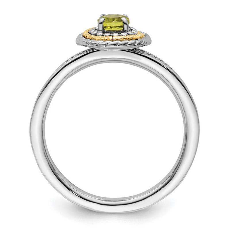 Curata 2.25mm 925 Sterling Silver Polished Prong set and 14k Stackable Expressions 925 Sterling Silver Peridot Ring
