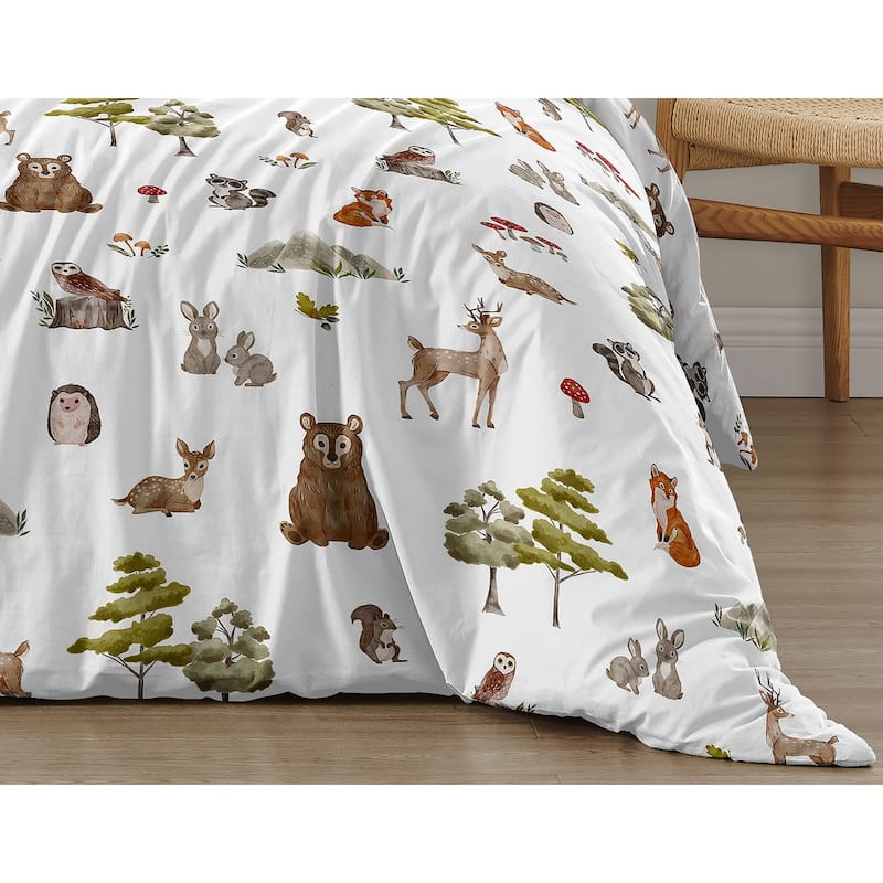 Sweet Jojo Designs Woodland Forest Animals Boy Girl Gender Neutral Unisex 3p Full/Queen-size Comforter Set Brown Bear Fox Friend