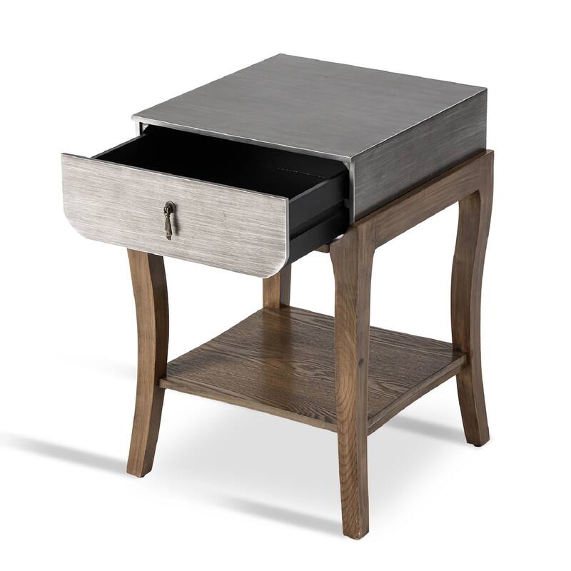 SUNBURY Farmhouse Nightstand Wood Accent End Table w Drawer and Shelf