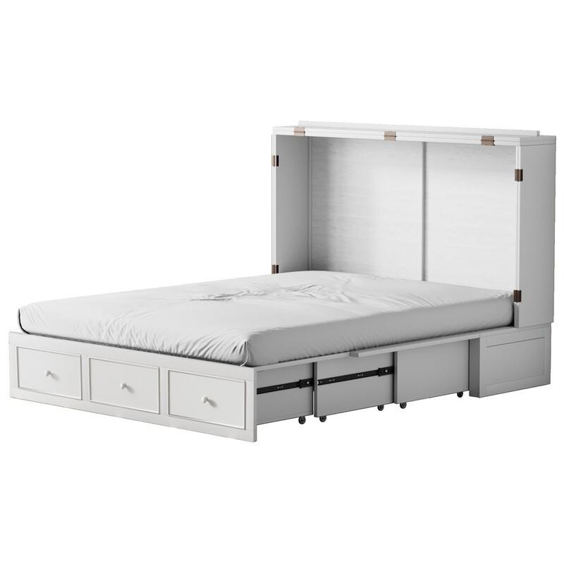 Mixoy Murphy Bed with Foldable Mattress,Modern Cube Cabinet Bed with Storage Drawer & USB Charging Station