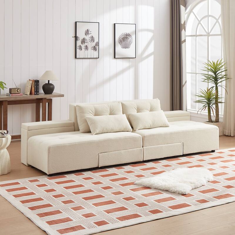 Convertible Storage Sofa with Corduroy Fabric & Adjustable Modular Design - Sleeper Sofa