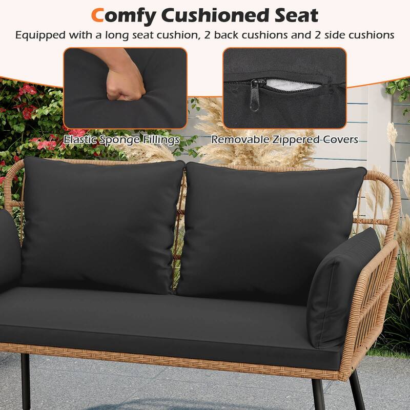 Costway Patio Wicker Loveseat Furniture with Seat Back Cushions, - See Details